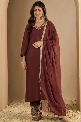 Coffee premium festive wear readymade suit