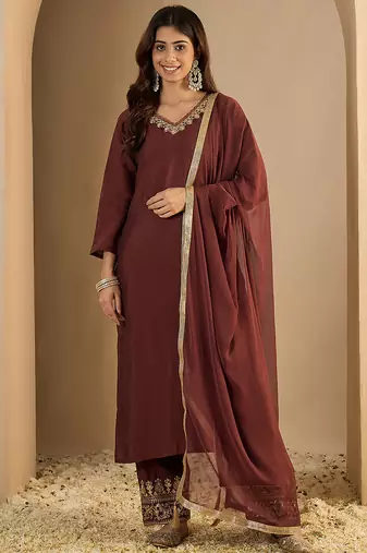 Coffee premium designer festive wear readymade suit