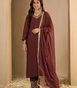 Coffee premium designer festive wear readymade suit