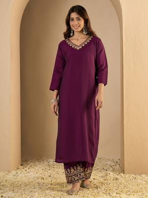 Purple premium designer festive wear readymade suit 1