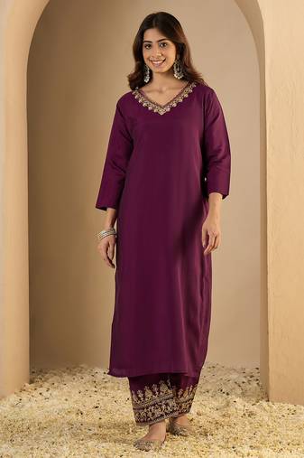 Purple premium designer festive wear readymade suit