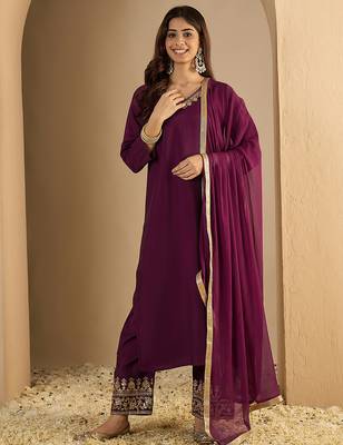 Purple premium designer festive wear readymade suit 4