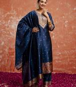 Teal premium designer festive wear readymade suit