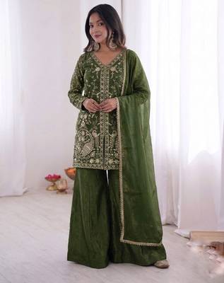  green silk blend  readymade suit with embroidery & sequence work 2