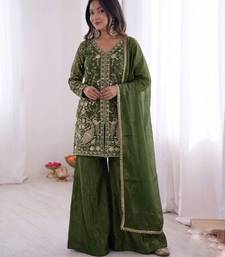  green silk blend  readymade suit with embroidery & sequence work