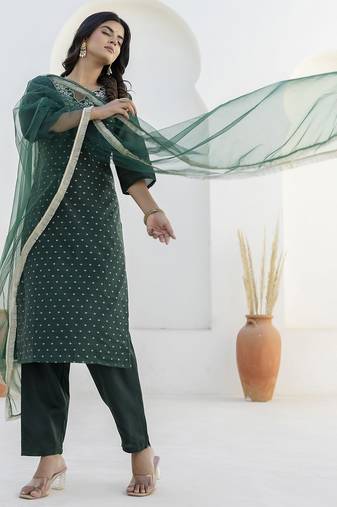 Green premium designer festive wear readymade suit