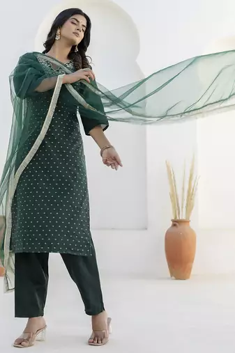 Green premium designer festive wear readymade suit