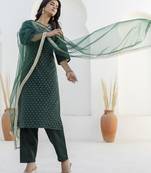 Green premium designer festive wear readymade suit