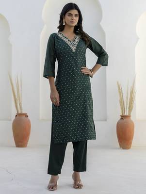 Green premium designer festive wear readymade suit 3