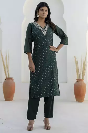Green premium designer festive wear readymade suit