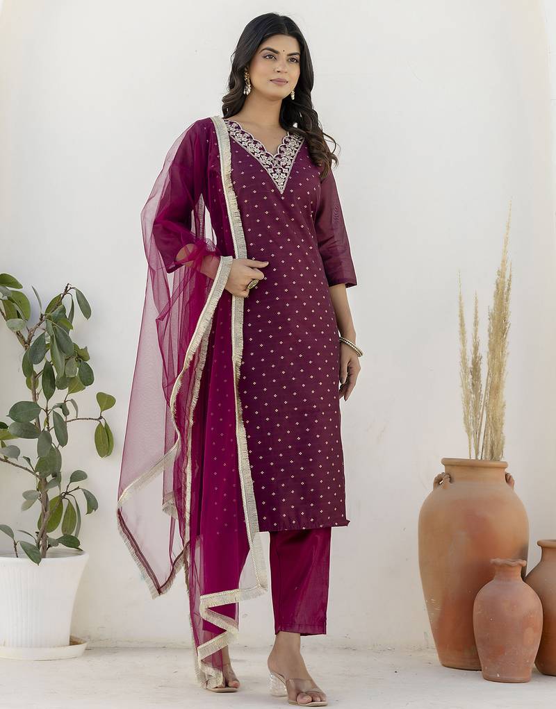 Purple premium designer festive wear readymade suit