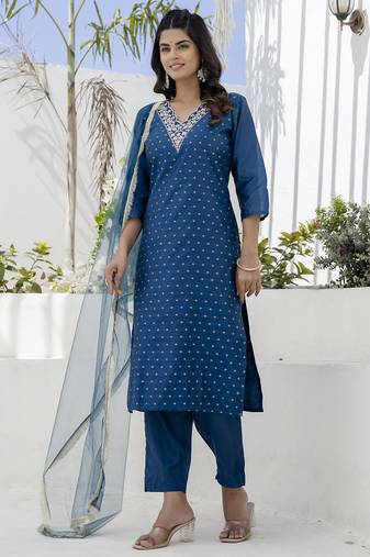 Teal premium designer festive wear readymade suit