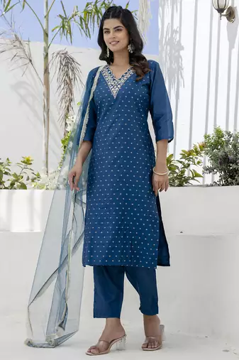 Teal premium designer festive wear readymade suit