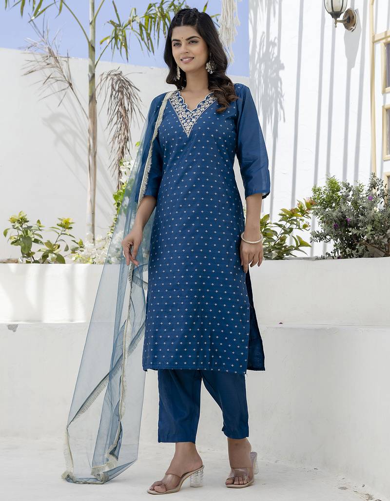 Teal premium designer festive wear readymade suit