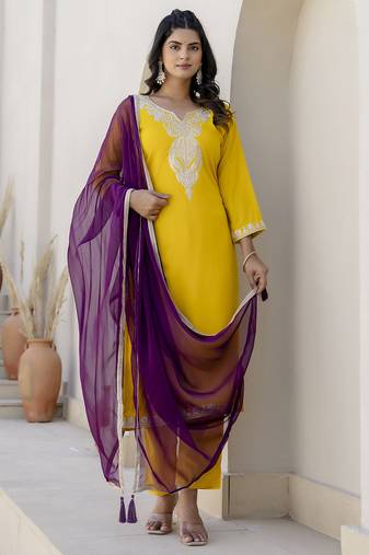 Yellow premium designer festive wear readymade suit