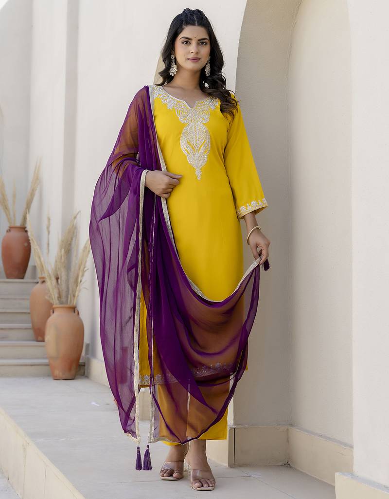 Yellow premium designer festive wear readymade suit