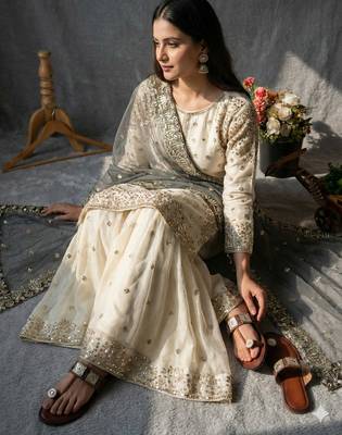 white&black silk blend  readymade suit with embroidery & sequence work 5