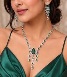 emerald bridal jewellery set crystal necklace, chandelier earrings, wedding prom statement set