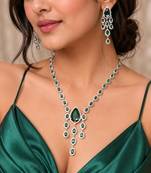 emerald bridal jewellery set: crystal necklace, chandelier earrings, wedding prom statement set
