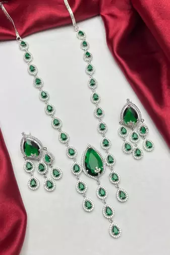 emerald bridal jewellery set: crystal necklace, chandelier earrings, wedding prom statement set