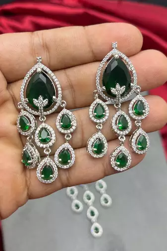 emerald bridal jewellery set: crystal necklace, chandelier earrings, wedding prom statement set