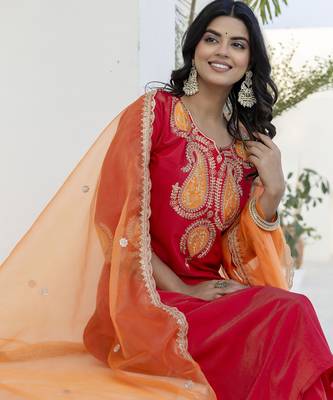 Pink premium designer festive wear readymade suit 4