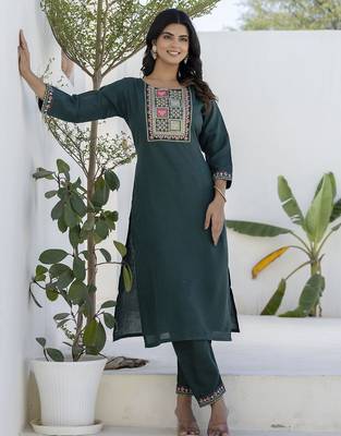 Green premium designer festive wear readymade suit 3