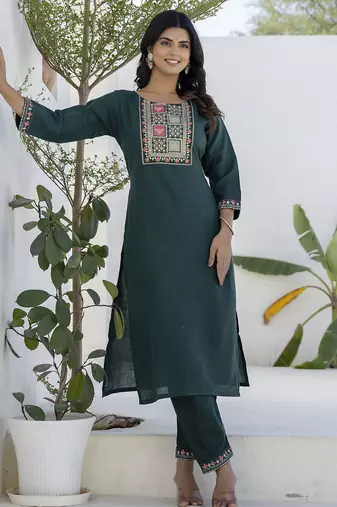 Green premium designer festive wear readymade suit