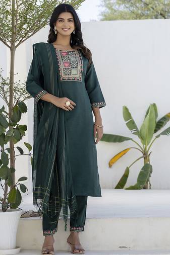 Green premium designer festive wear readymade suit