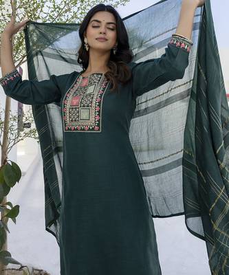 Green premium designer festive wear readymade suit 4