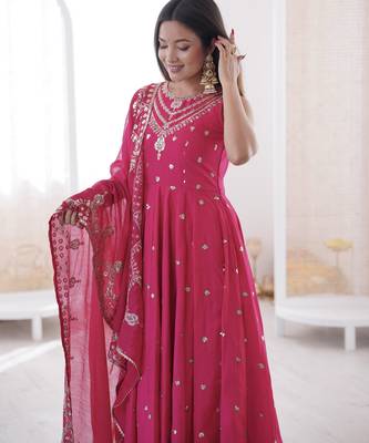 rani silk blend  readymade anarkali suit with embroidery & sequence work 2
