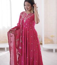 rani silk blend  readymade anarkali suit with embroidery & sequence work