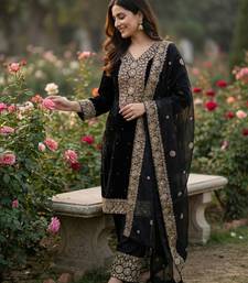 black silk blend  readymade suit with embroidery & sequence work
