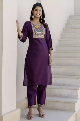 Purple premium designer festive wear readymade suit