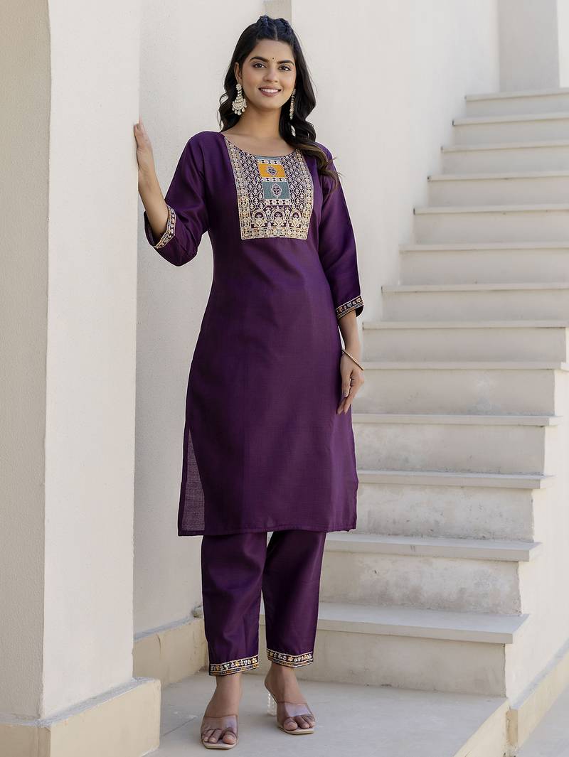 Purple premium designer festive wear readymade suit