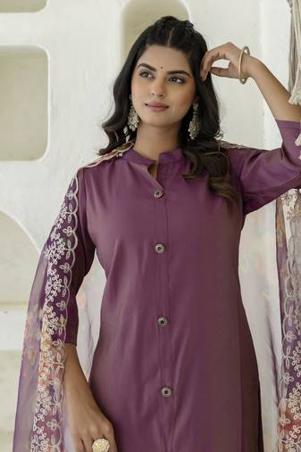 Purple premium designer festive wear readymade suit