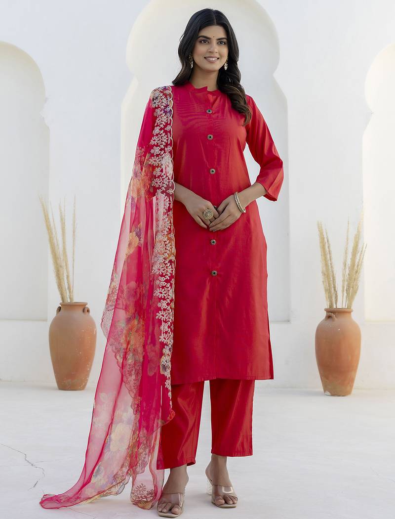 Rani-pink premium designer festive wear readymade suit