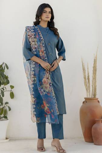 Teal premium designer festive wear readymade suit