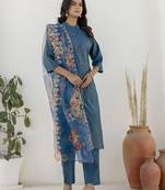 Teal premium designer festive wear readymade suit