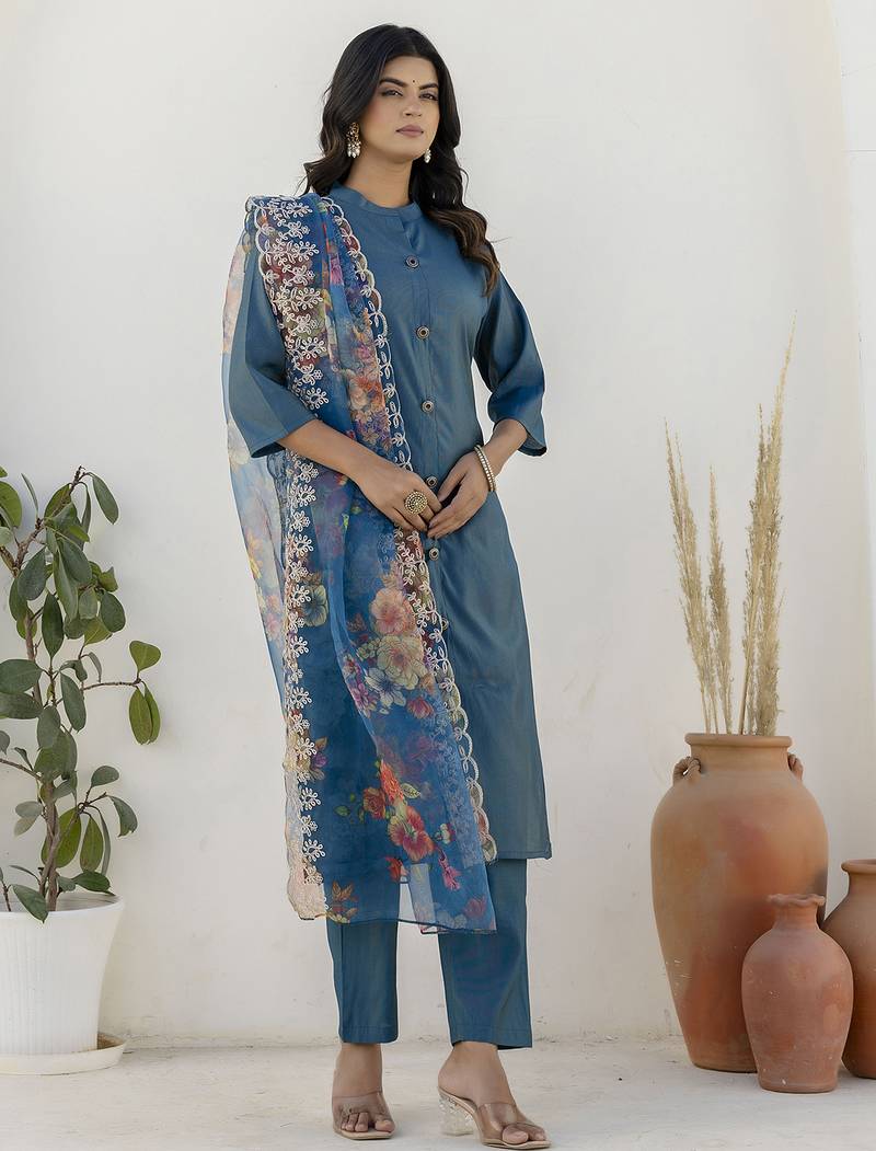 Teal premium designer festive wear readymade suit