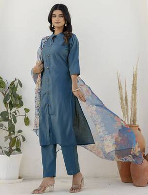 Teal premium designer festive wear readymade suit 4