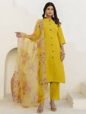 Yellow premium designer festive wear readymade suit 1