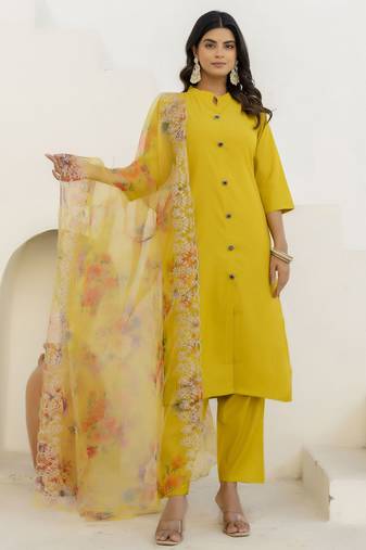 Yellow premium designer festive wear readymade suit
