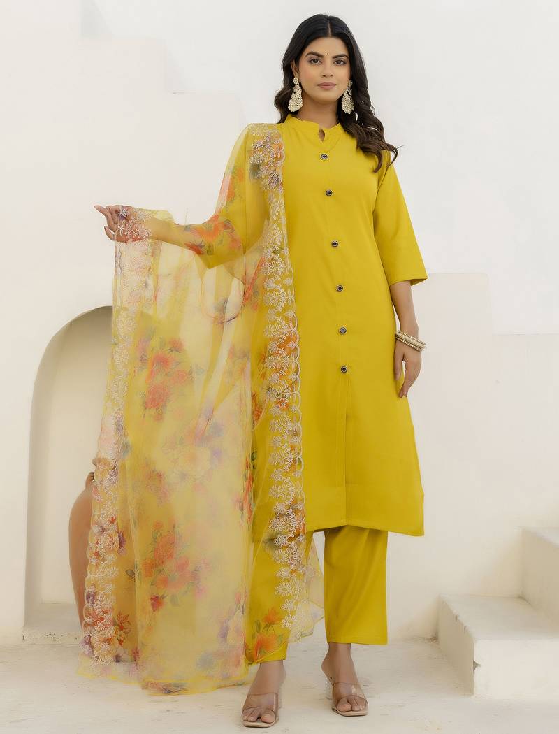Yellow premium designer festive wear readymade suit
