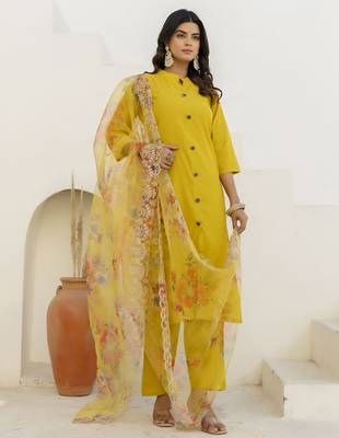 Yellow premium designer festive wear readymade suit 4