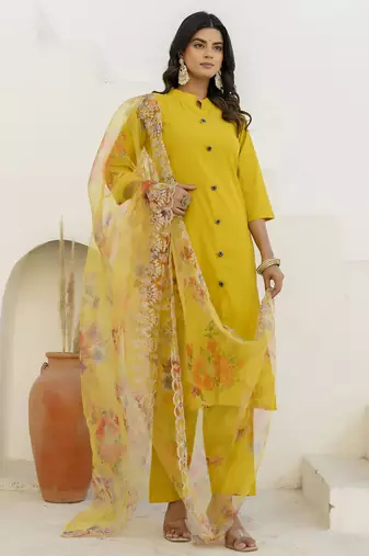Yellow premium designer festive wear readymade suit