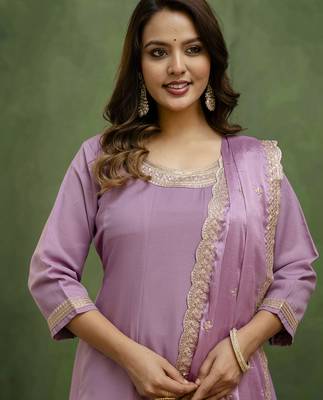 Lavender premium designer festive wear readymade suit 2