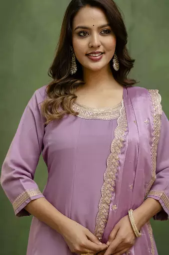Lavender premium designer festive wear readymade suit