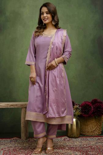 Lavender premium designer festive wear readymade suit