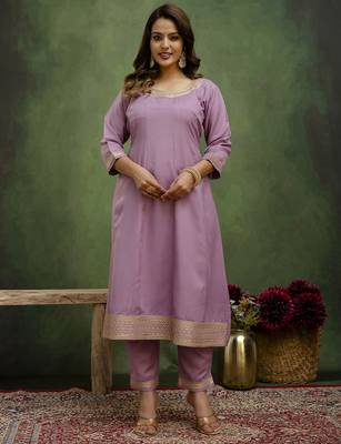 Lavender premium designer festive wear readymade suit 3
